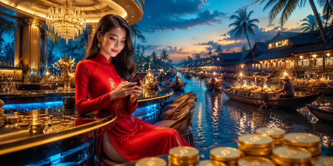 Người chơi baccarat High Roller trong trang phục áo dài tại Cần Thơ ban đêm